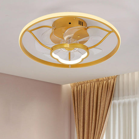 Gold Round Bedroom 7 Blade Ceiling Fan with LED Light Image - 1