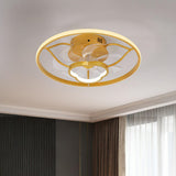 Gold Round Bedroom 7 Blade Ceiling Fan with LED Light Image - 2