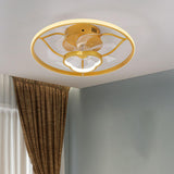 Gold Round Bedroom 7 Blade Ceiling Fan with LED Light Image - 3