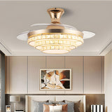 Gold Round Retractable Blade Ceiling Fan with Light Image - 12