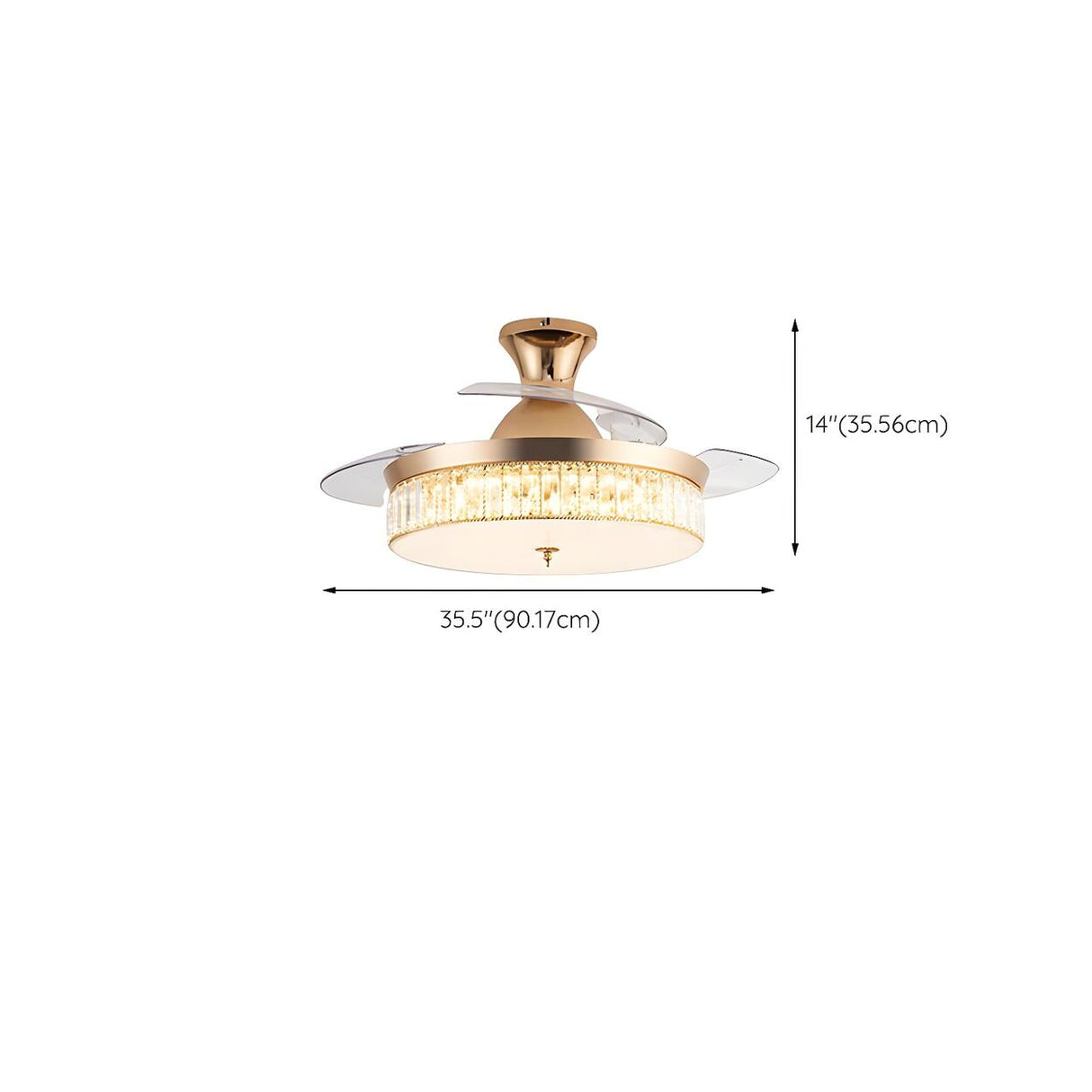 Gold Round Retractable Blade Ceiling Fan with Light 