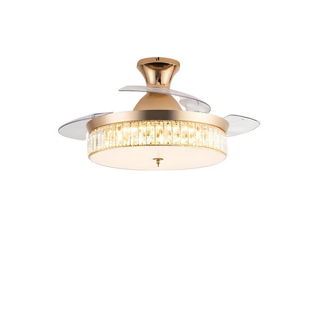 Gold Round Retractable Blade Ceiling Fan with Light Image - 2