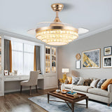 Gold Round Retractable Blade Ceiling Fan with Light Image - 4