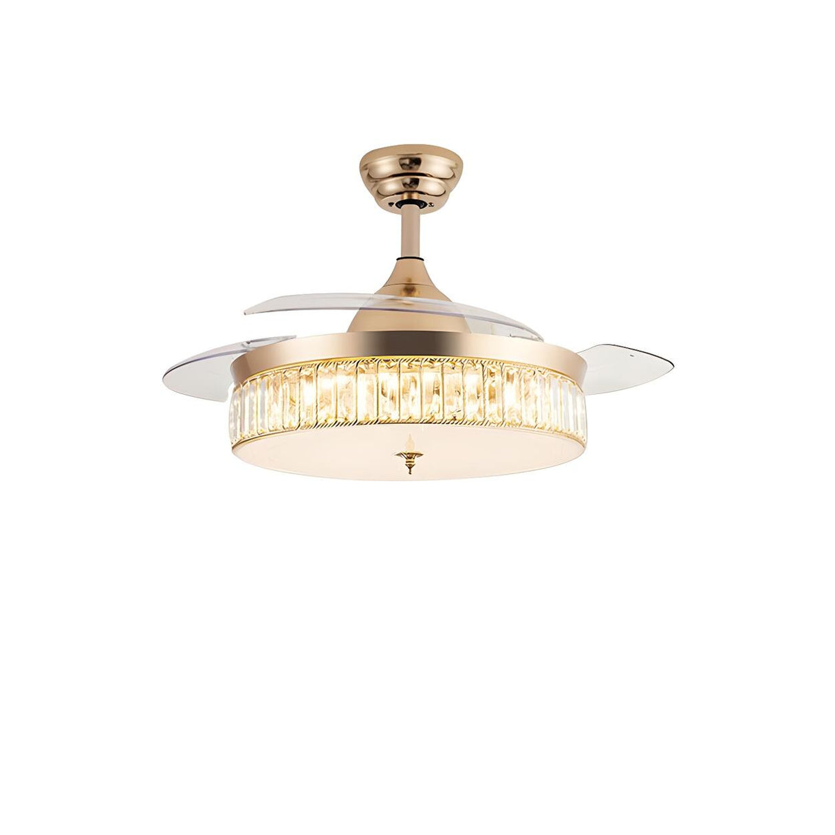 Gold Round Retractable Blade Ceiling Fan with Light Image - 5