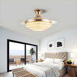 Gold Round Retractable Blade Ceiling Fan with Light Image - 6