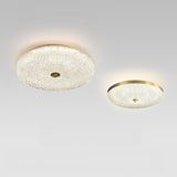 Gold Round Textured Glass LED Flush Mount Ceiling Light Image - 1