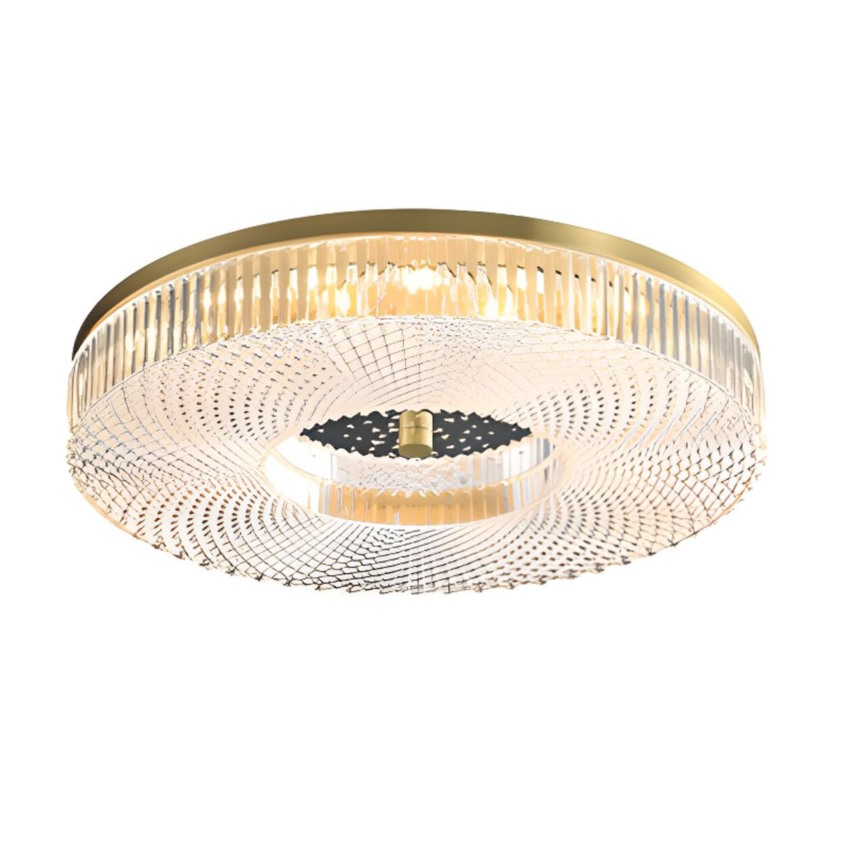 Gold Round Textured Glass LED Flush Mount Ceiling Light Image - 10