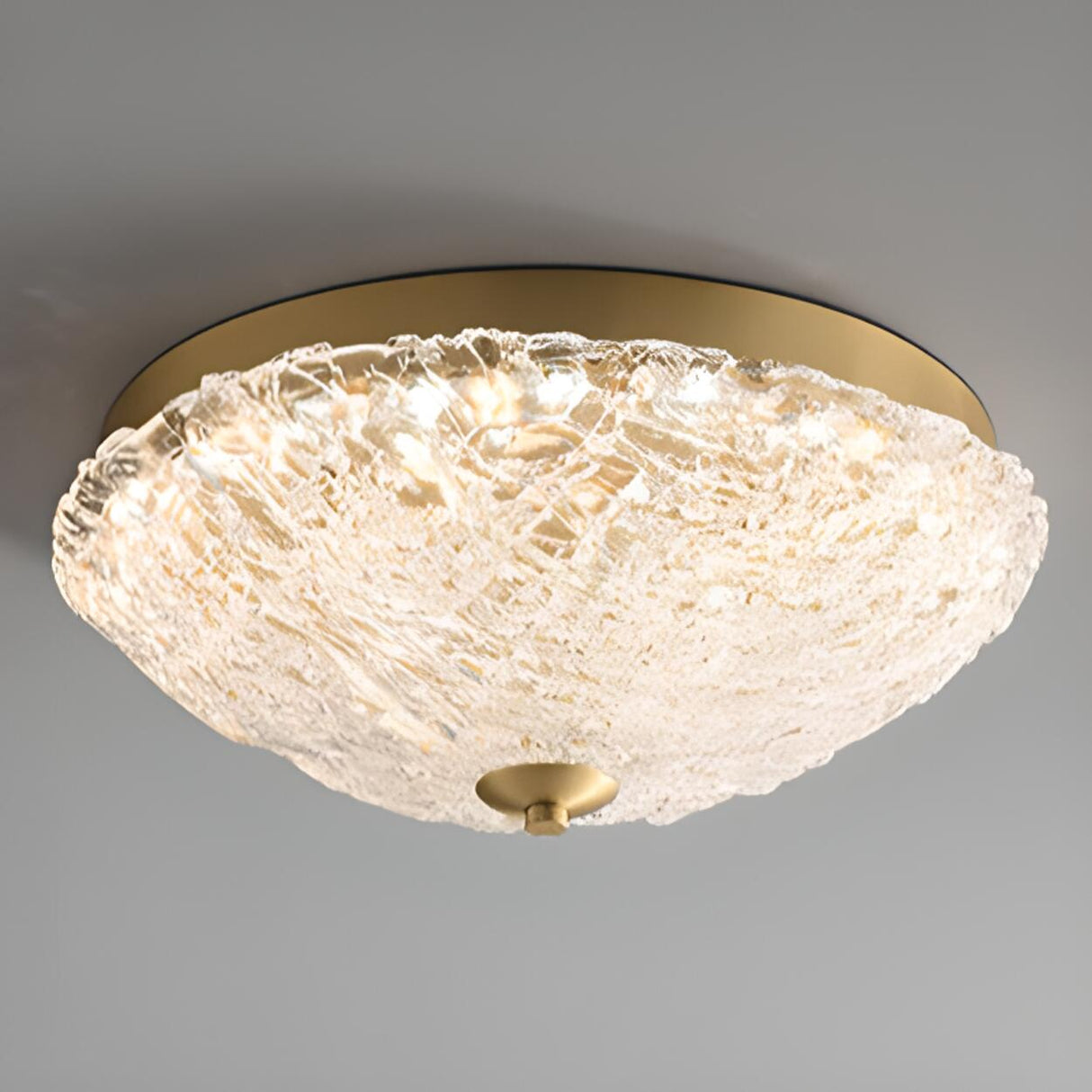 Gold Round Textured Glass LED Flush Mount Ceiling Light Image - 17