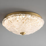 Gold Round Textured Glass LED Flush Mount Ceiling Light Image - 17