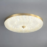 Gold Round Textured Glass LED Flush Mount Ceiling Light Image - 18