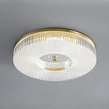 Gold Round Textured Glass LED Flush Mount Ceiling Light Image - 19