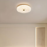 Gold Round Textured Glass LED Flush Mount Ceiling Light Image - 2