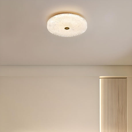 Gold Round Textured Glass LED Flush Mount Ceiling Light Image - 2