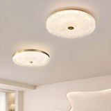 Gold Round Textured Glass LED Flush Mount Ceiling Light Image - 3