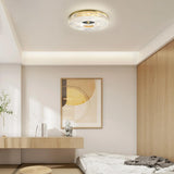 Gold Round Textured Glass LED Flush Mount Ceiling Light Image - 5