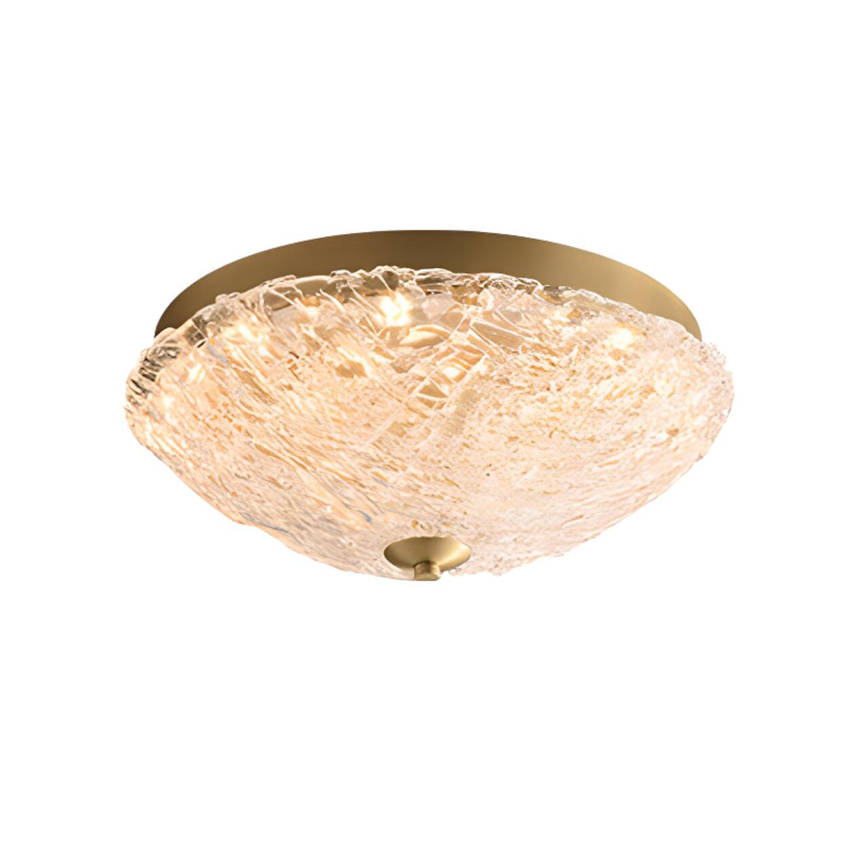 Gold Round Textured Glass LED Flush Mount Ceiling Light Image - 7