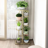 Gold Round Wood Tray Floor Metal Display Plant Stand Image - 16