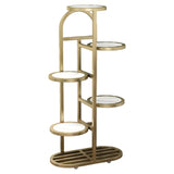 Gold Round Wood Tray Floor Metal Display Plant Stand Image - 5