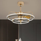 Gold Simple Bedroom Double Round Ceiling Fan Light Image - 1