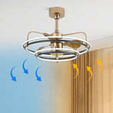 Gold Simple Bedroom Double Round Ceiling Fan Light Image - 13