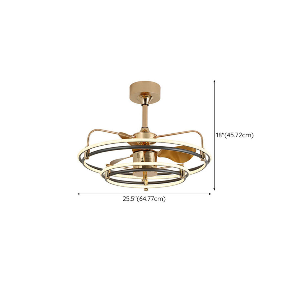 Gold Simple Bedroom Double Round Ceiling Fan Light 