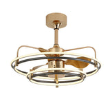 Gold Simple Bedroom Double Round Ceiling Fan Light Image - 5