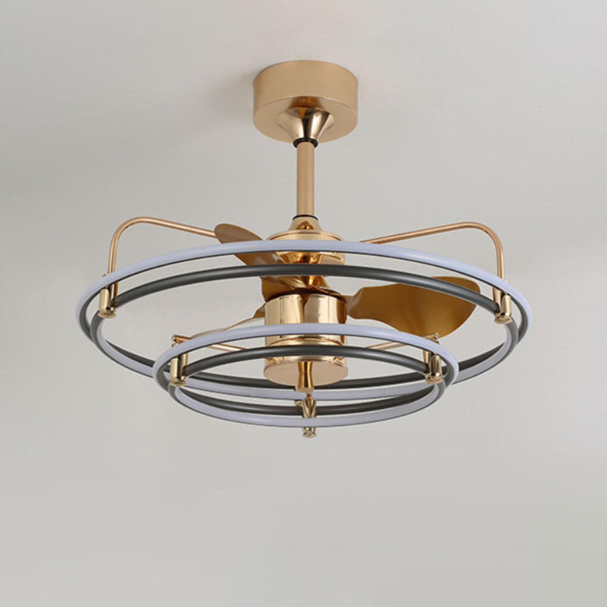 Gold Simple Bedroom Double Round Ceiling Fan Light Image - 6