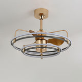 Gold Simple Bedroom Double Round Ceiling Fan Light Image - 6