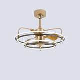 Gold Simple Bedroom Double Round Ceiling Fan Light Image - 7