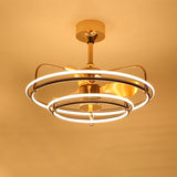 Gold Simple Bedroom Double Round Ceiling Fan Light Image - 8