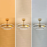 Gold Simple Bedroom Double Round Ceiling Fan Light Image - 9