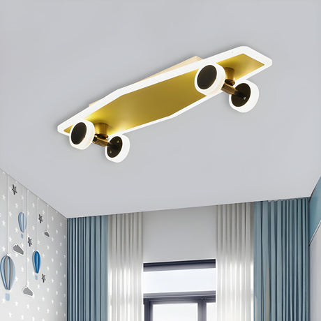 Gold Skateboard LED Flush Mount Ceiling Light Kids Room Image - 1