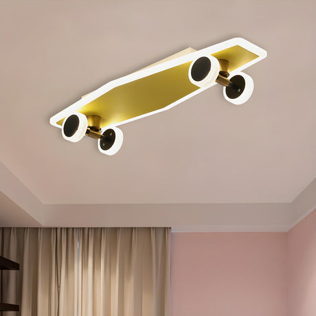 Gold Skateboard LED Flush Mount Ceiling Light Kids Room Image - 2