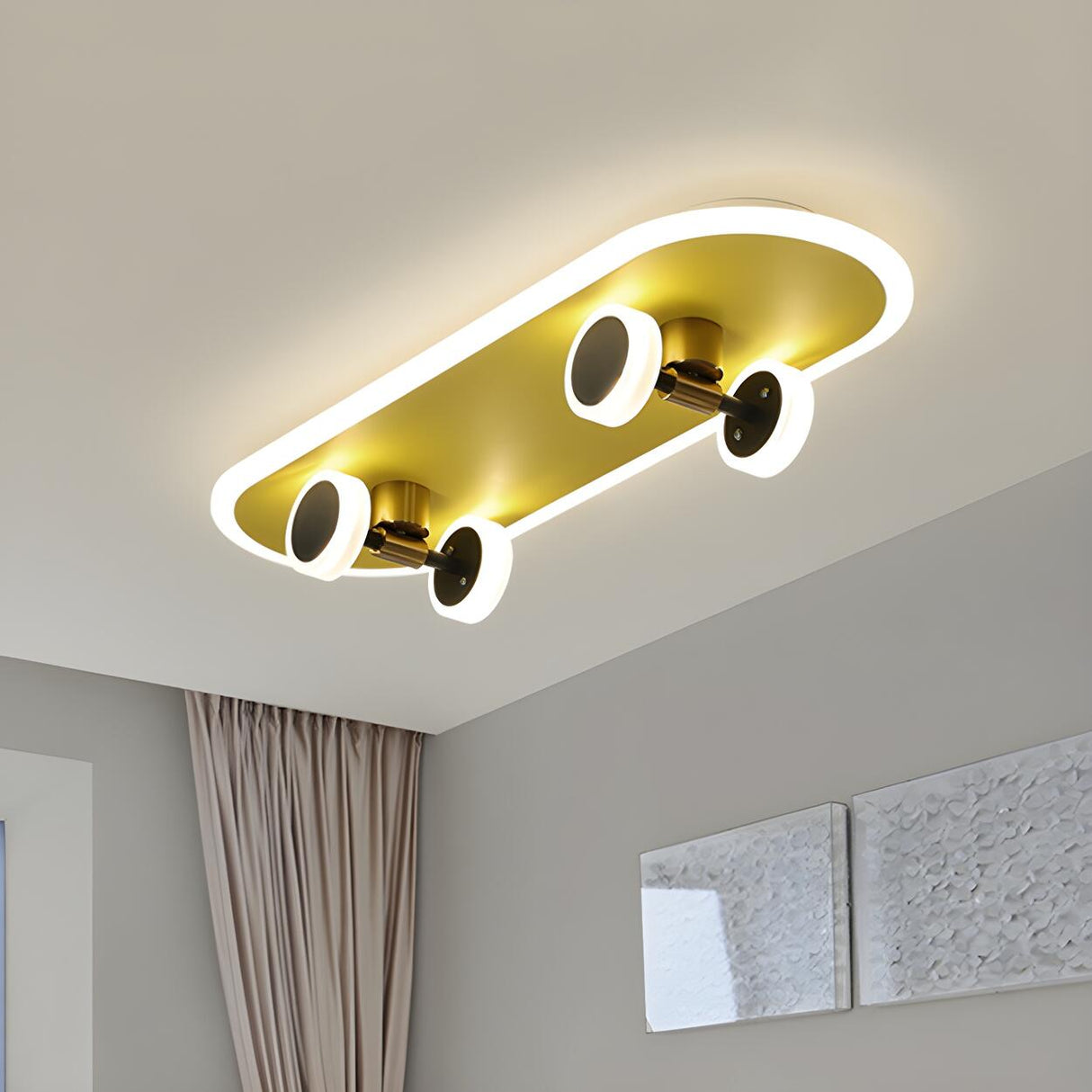 Gold Skateboard LED Flush Mount Ceiling Light Kids Room Image - 7