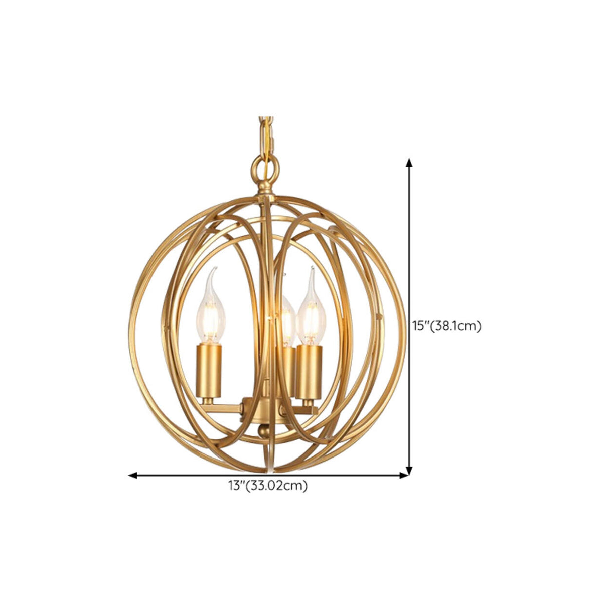 Gold Spherical Orb Cage Chandelier Adjustable Height 