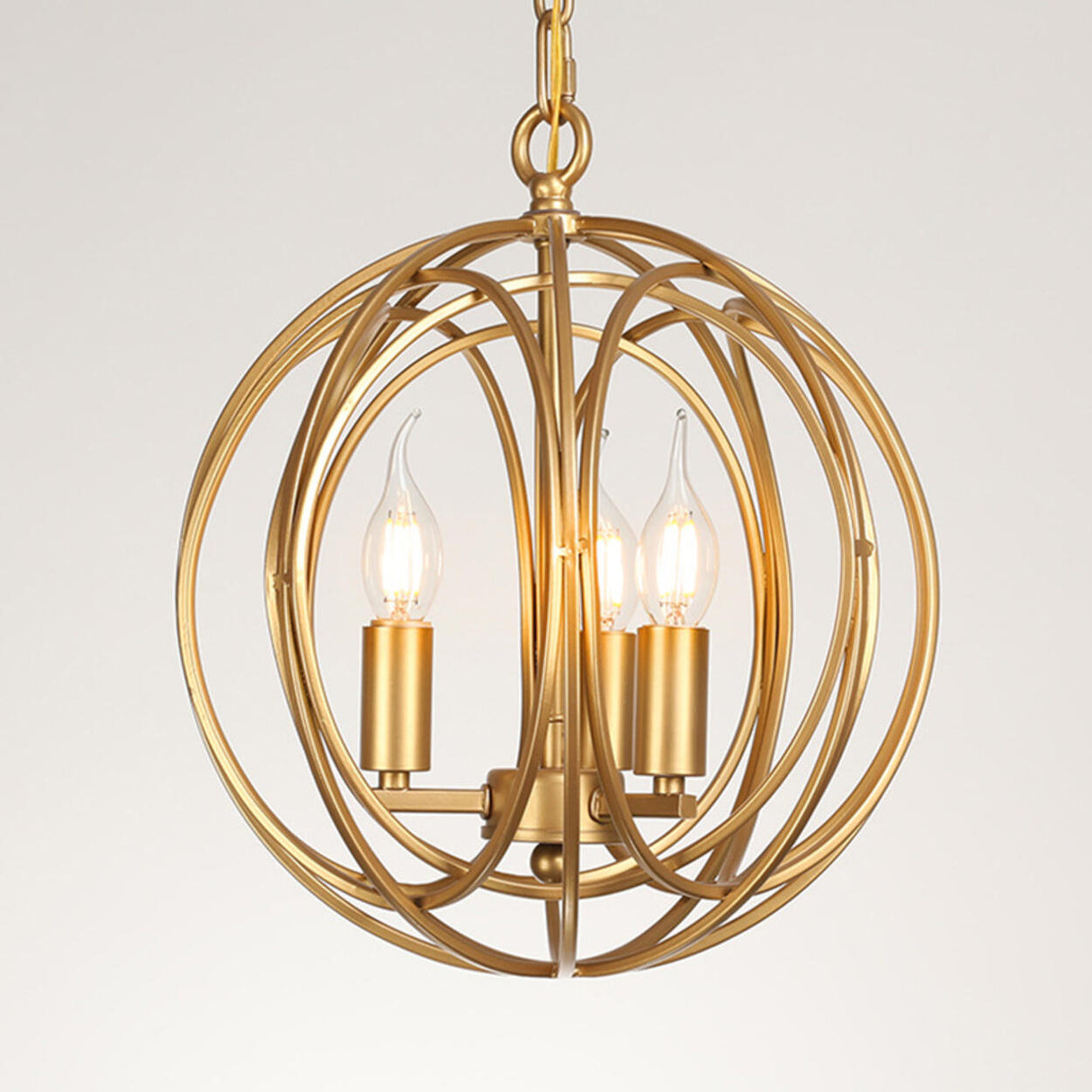 Gold Spherical Orb Cage Chandelier Adjustable Height Image - 6