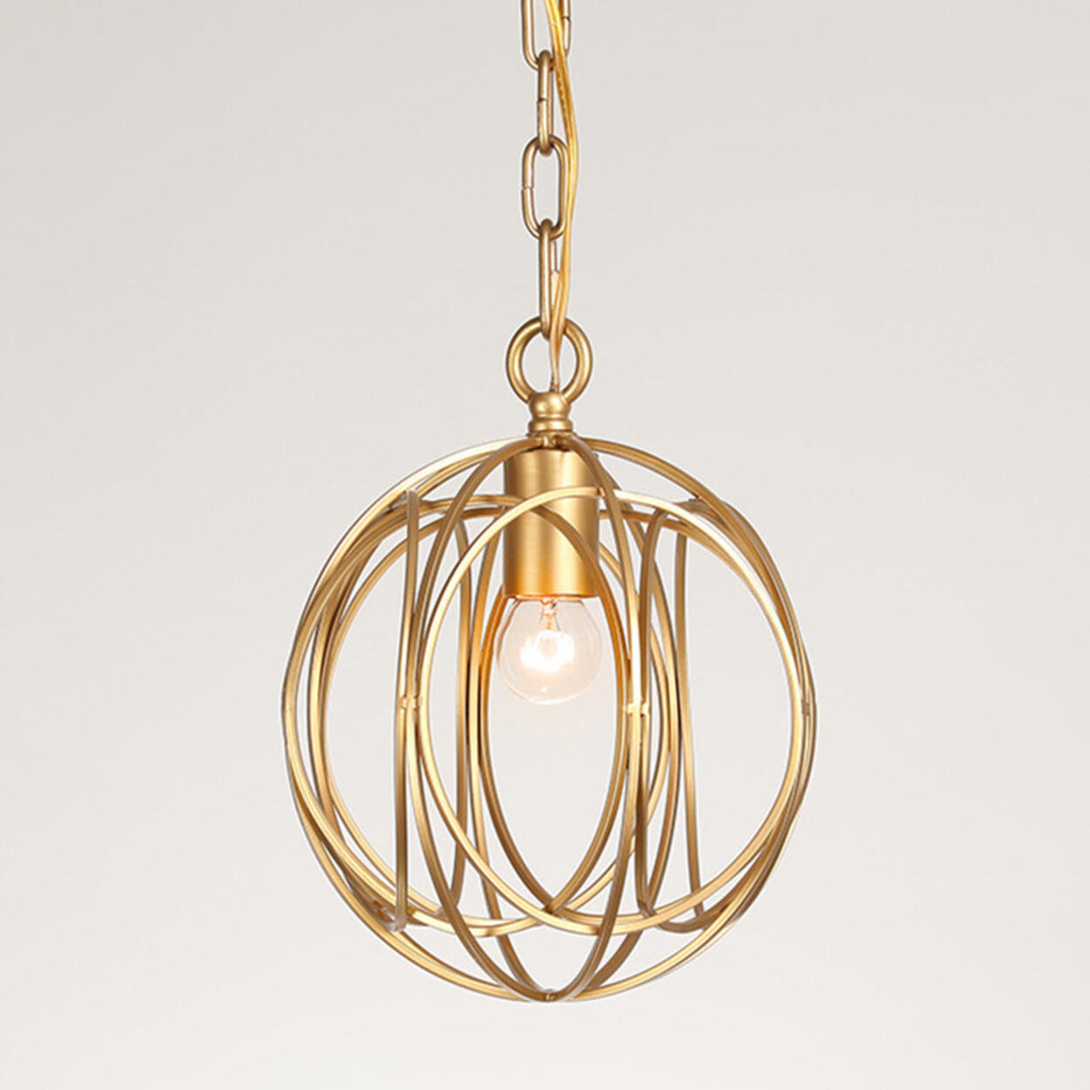 Gold Spherical Orb Cage Chandelier Adjustable Height Image - 7