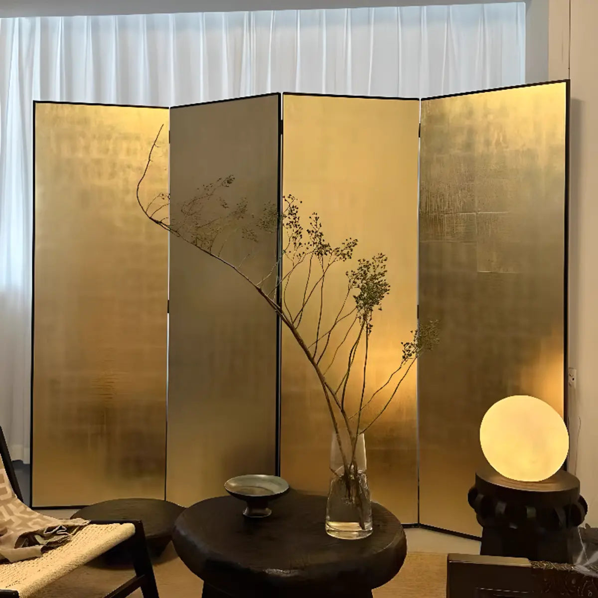 Gold Square Wood Folding Freestanding Room Divider Image - 3