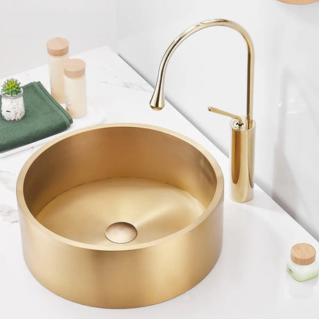 Gold Stainless Steel Circular Bowl Sink with Faucet Image - 1