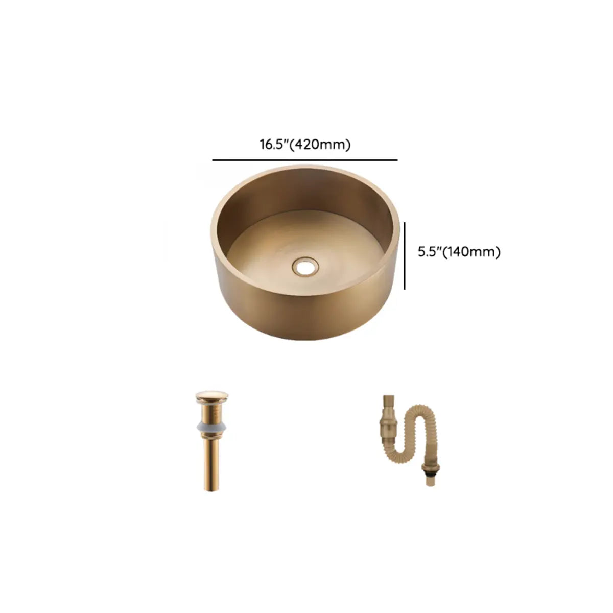 Gold Stainless Steel Circular Bowl Sink with Faucet 