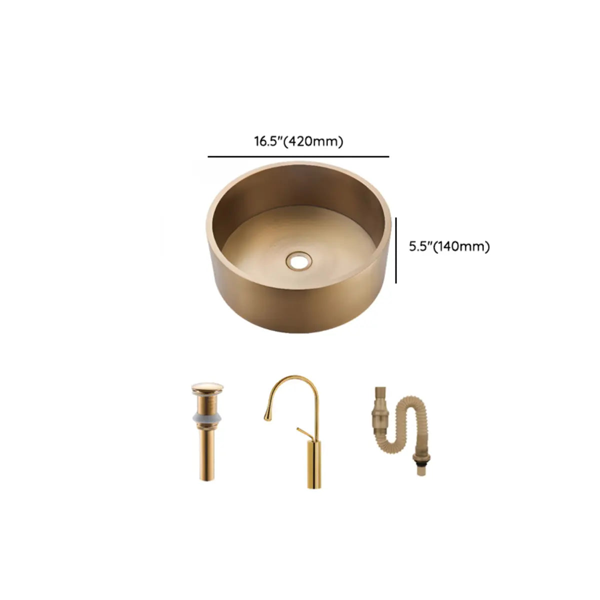 Gold Stainless Steel Circular Bowl Sink with Faucet Image - 19