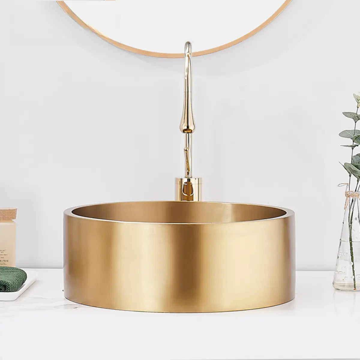 Gold Stainless Steel Circular Bowl Sink with Faucet Image - 4