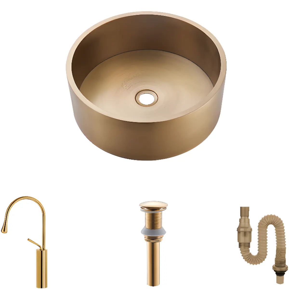 Gold Stainless Steel Circular Bowl Sink with Faucet Image - 9