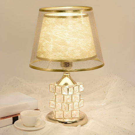 Gold Stylish Double Shade Chic Crystal Base Table Lamp Image - 1