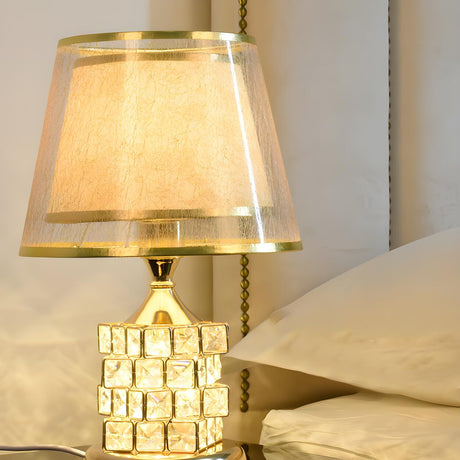 Gold Stylish Double Shade Chic Crystal Base Table Lamp Image - 2