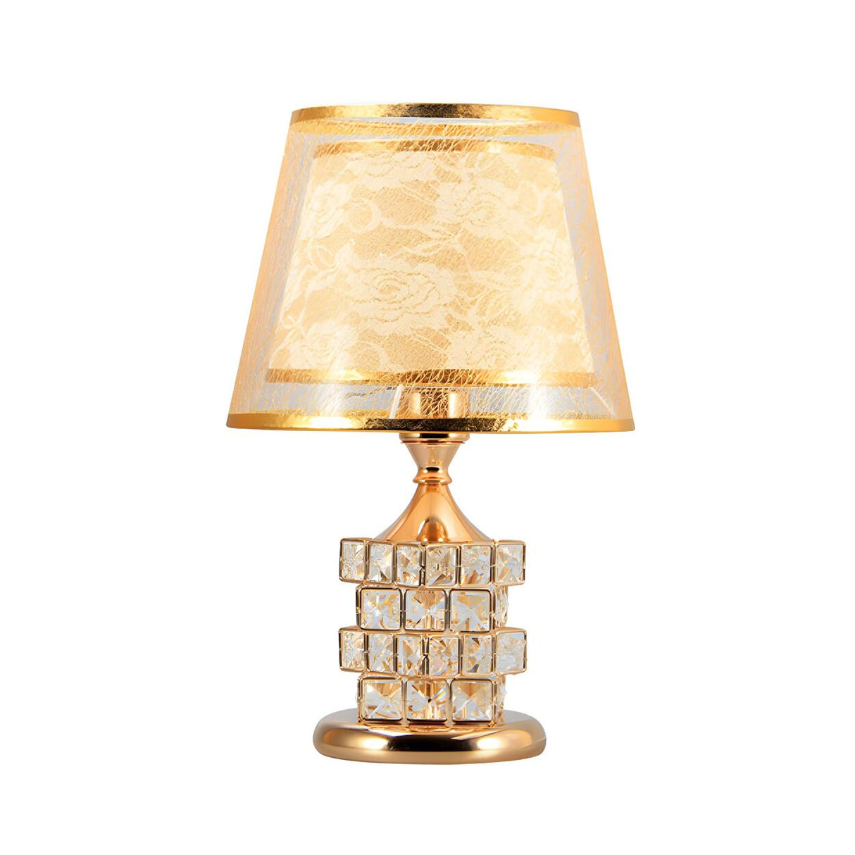 Gold Stylish Double Shade Chic Crystal Base Table Lamp Image - 5