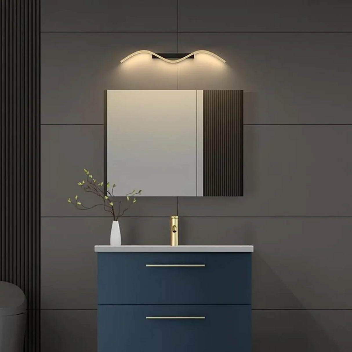 Gold Stylish LED Wave Metal Mirror LED Vanity Light Image - 6