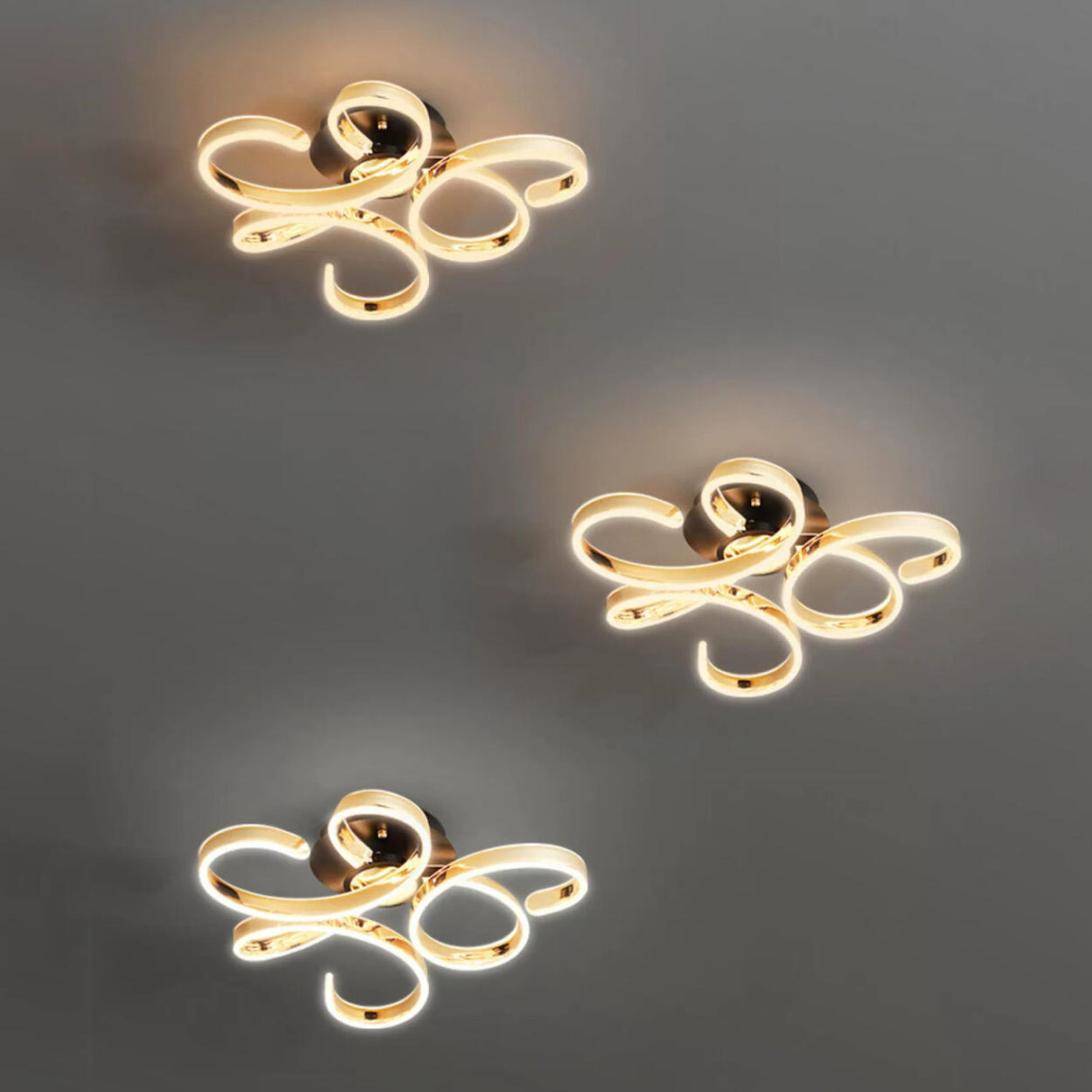 Gold Swirl Metal LED Semi-Flush Mount Light 3-Light Image - 11