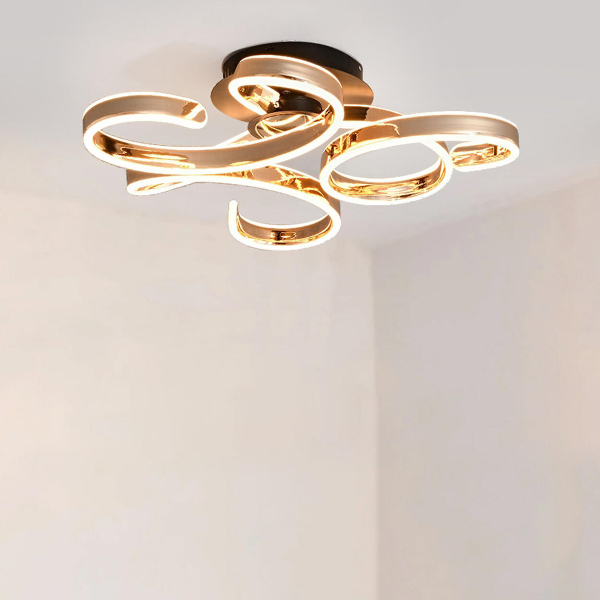 Gold Swirl Metal LED Semi-Flush Mount Light 3-Light Image - 3