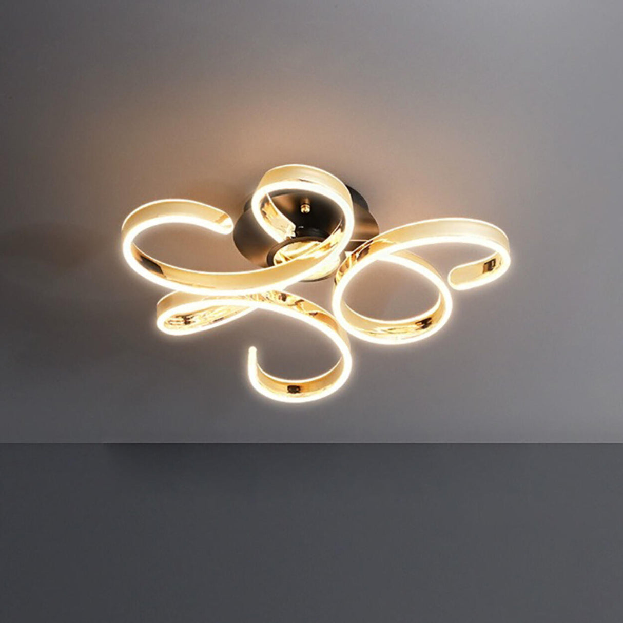 Gold Swirl Metal LED Semi-Flush Mount Light 3-Light Image - 6